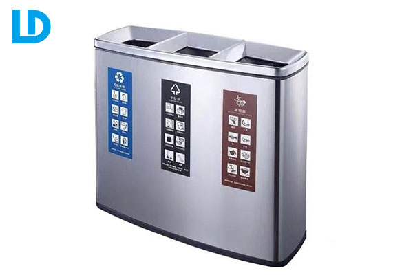 Triple Recycling Bin 3 Compartment Metal Garbage Can