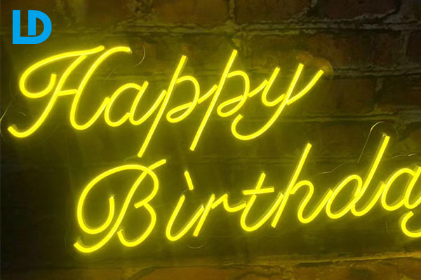 Indoor Neon Signs Yellow Happy Birthday Light Up Letters