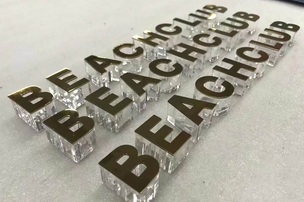Laser Cut Crystal Acrylic and Metal Laminate Letters