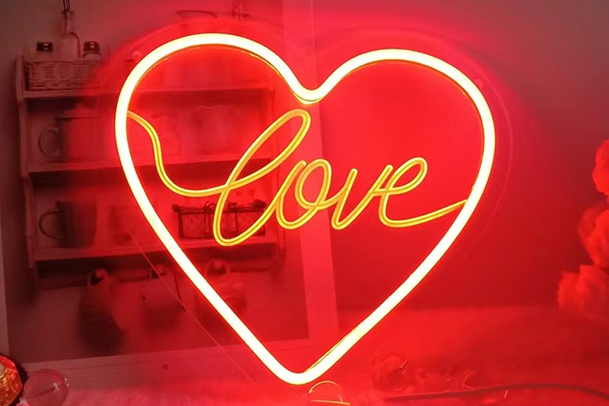 Red Hear Gold Love Acrylic Neon Light