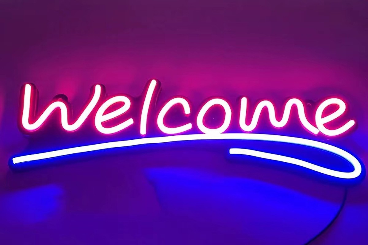 Red and Blue Welcome Neon LED Sign