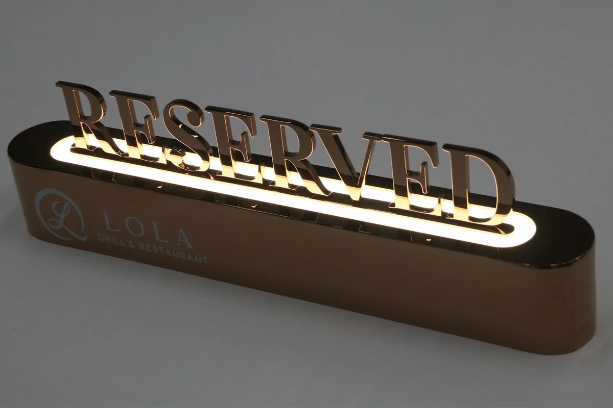 Restaurant Mirror Polished Lighted Reserved Table Sign